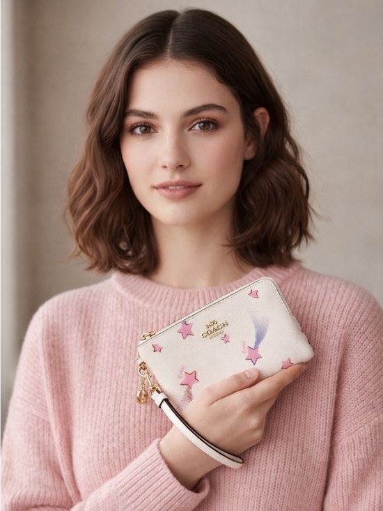 Coach Disco Shooting Star Print Leather Corner Zip Wristlet W/ Coach Charm EUC - Picture 6 of 6